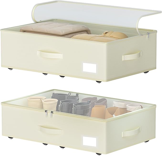 Under Bed Storage with Wheels, No Assemble Required 7.5 inches height Under Bed Storage bins,Large capacity Rolling Under bed Shoe Storage containers，dorm under bed storage drawers