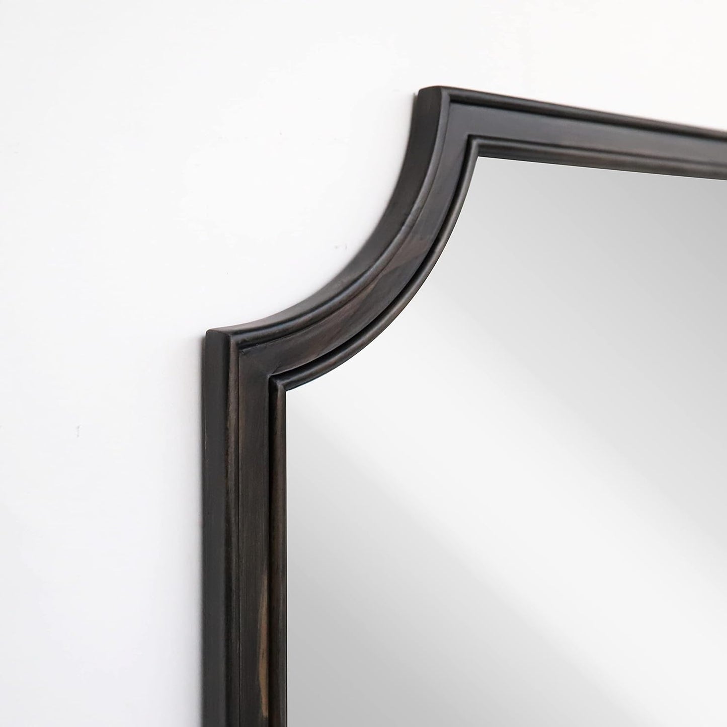 WallBeyond 20" x 30" Full Scalloped Corners Arch Rectangle Wall Mirror with Wood Frame for Entryway, Living Room or Bedroom Home Decor - Light Woodgrain [20" x 30" Black]