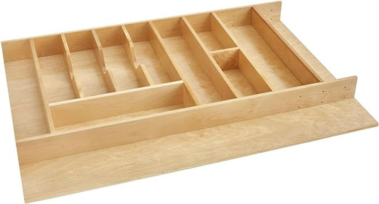Rev-A-Shelf Trim-to-Fit Silverware Drawer Organizer For Kitchen Utensils, Cutlery Cabinet Storage Divider Insert, 33" x 22", Maple Wood, 4WUTCT-36SH-1