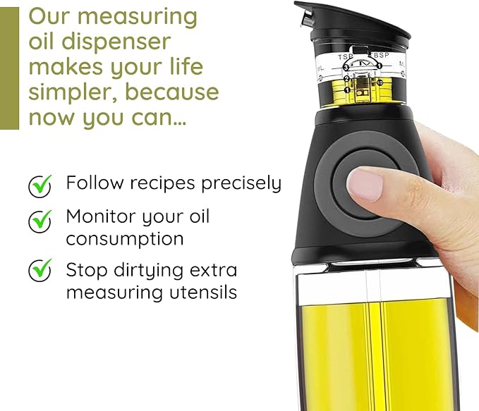 Olive Oil Dispenser Bottle with Pump - Oil Dispenser for Kitchen, Glass Oil and Vinegar Dispenser Set, Measured Cruet for Cooking - Ideal Oil Bottles for Kitchen Gadgets & Gifts, 2 Pack