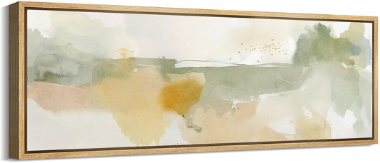 MUDECOR Large Framed Canvas Print Wall Art Serene Watercolor Landscape in Green and Yellow Tones Antique Retro Fine Art Illustrations Decorative Colorful for Bedroom - 60"x20"