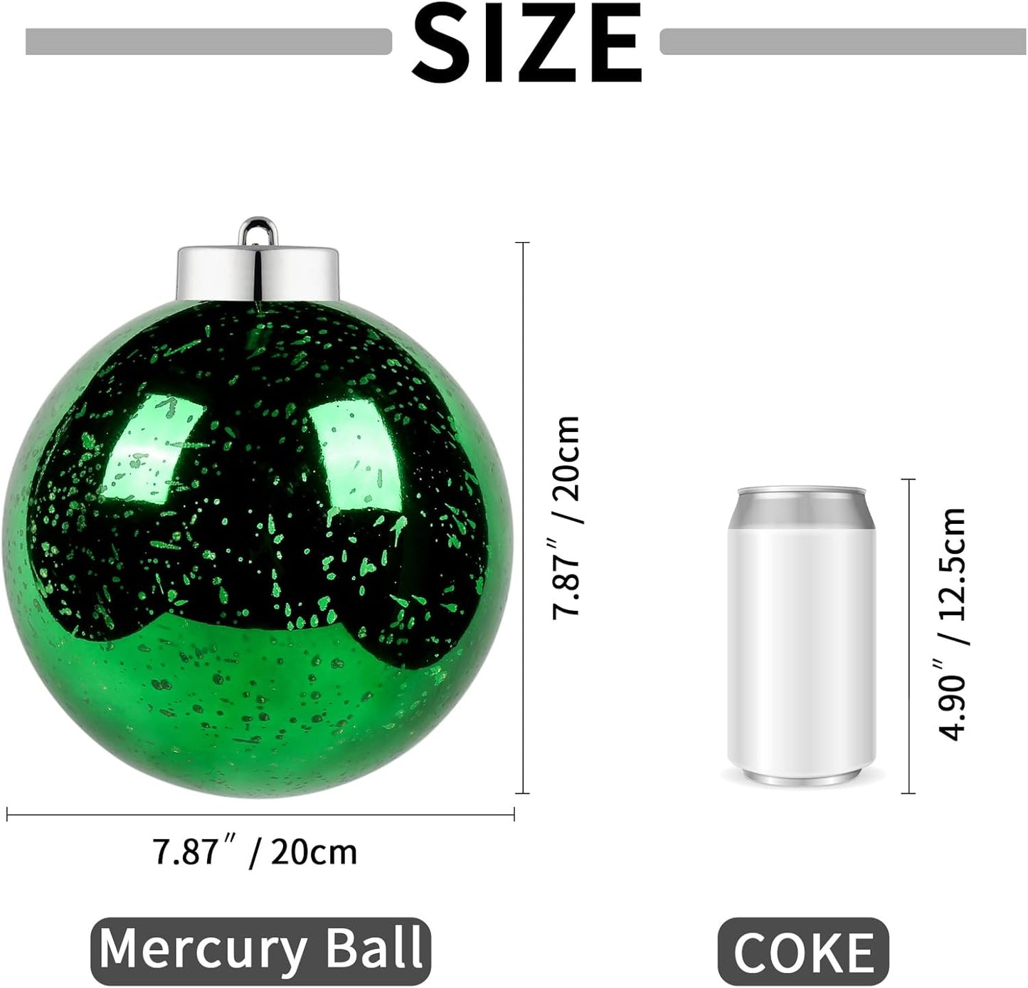 XmasExp Large Christmas Ball Ornaments,1pcs Green Giant Shatterproof Plastic Hanging Mercury Xmas Ball Decorations Christmas Tree Ornaments (Green, 8")