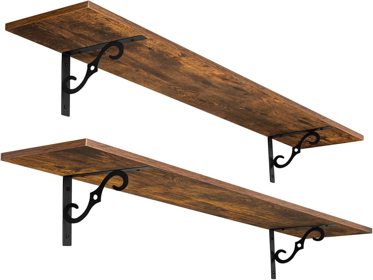 DINZI LVJ Long Wall Shelves, 55.1" Large Floating Shelves Set of 2, Wide Display Shelf Wall Mounted with Brackets, Easy Hanging for Living Room, Toilet, Office, Bedroom, Rustic Brown
