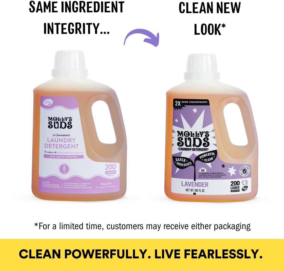 Molly's Suds Liquid Laundry Detergent | Clean Laundry Detergent Soap for Sensitive Skin | 2x Concentrated, High Efficiency (HE) | Lavender - 100 Loads