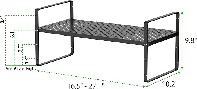 Expandable Cabinet Storage Shelf Stackable Organizer Rack for Kitchen Bathroom Pantry Spice Cupboard Coffee Countertop Home Office Desk Heavy Duty Nonslip Black Large 2 Packs