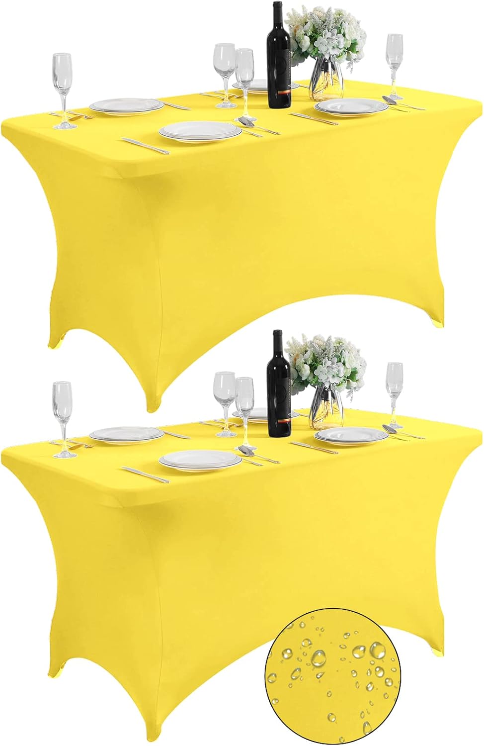 SuperO 2Pack Waterproof Spandex Table Cover for 4FT Table Universal Fitted Stretch Tablecloth for Party, Banquet, Wedding and Events-Yellow