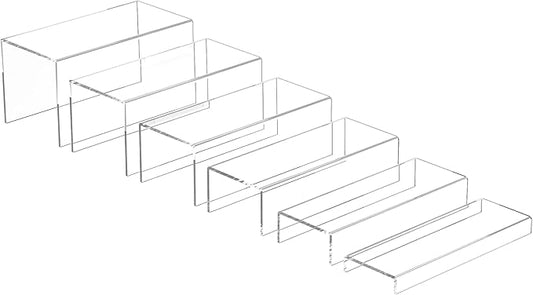 Rectangular Acrylic Display Risers 6pcs, Clear Display Storage Stands, Acrylic Display for Funko Pop Figure, Desserts, Cupcake, Toys, Collectibles, Merchandises- 12-1'', 2'', 3'', 4'', 5'', 6''