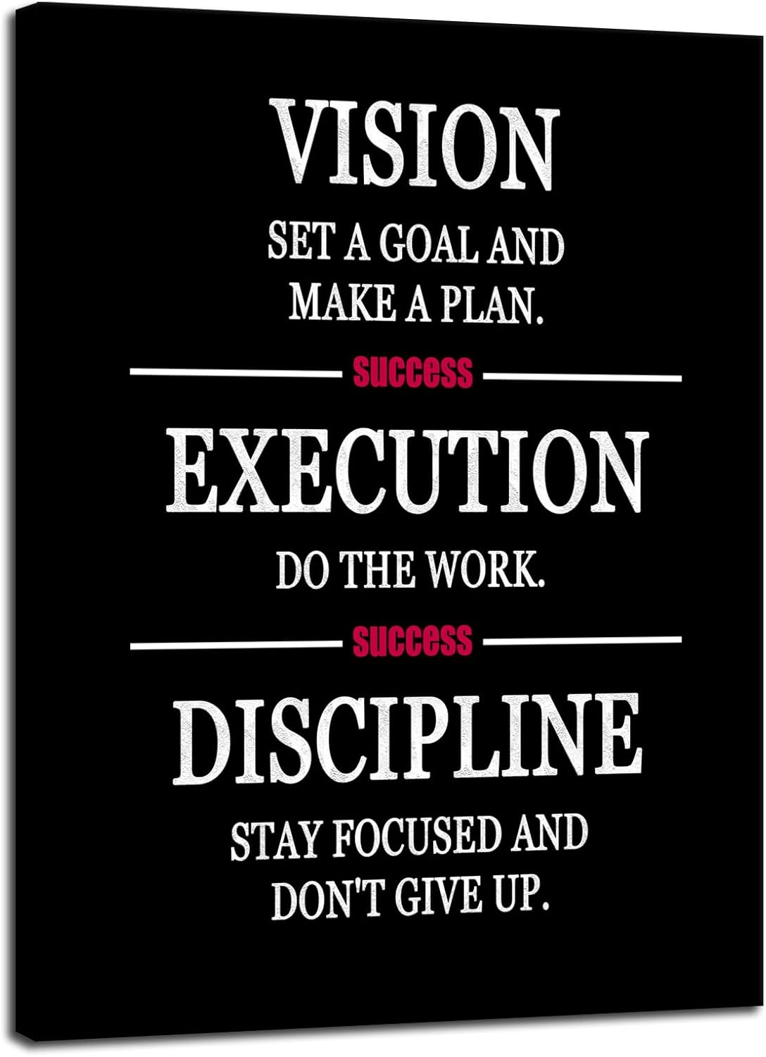 Motivational posters Formula for Success is VISION EXECUTION DISCIPLINE Inspirational Wall Decor Printed Canvas Poster for Company Office Bedroom Living Room Framed Ready to Hang[30" W X 40" H]
