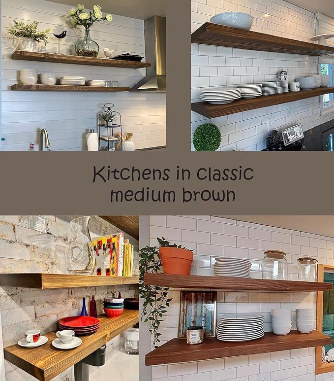 Joel's Antiques 48 Inch Wooden Floating Shelves for Wall - 48x12x2 in - Made of Natural Wood - Long Heavy Duty Rustic Wall Shelves for Bedroom - Perfect for Living Room, Kitchen - Medium Brown