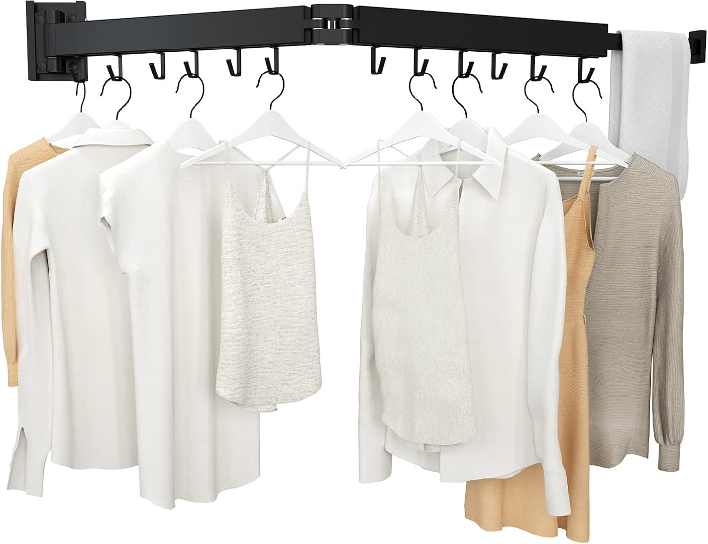 Wall Mount Clothes Drying Rack, 2-Fold Foldable & Sturdy Laundry Drying Rack Wall Mounted, [No Drilling] Space Saver for Laundry, Balcony, Bathroom, Patio, Dormitory, Apartment-Black