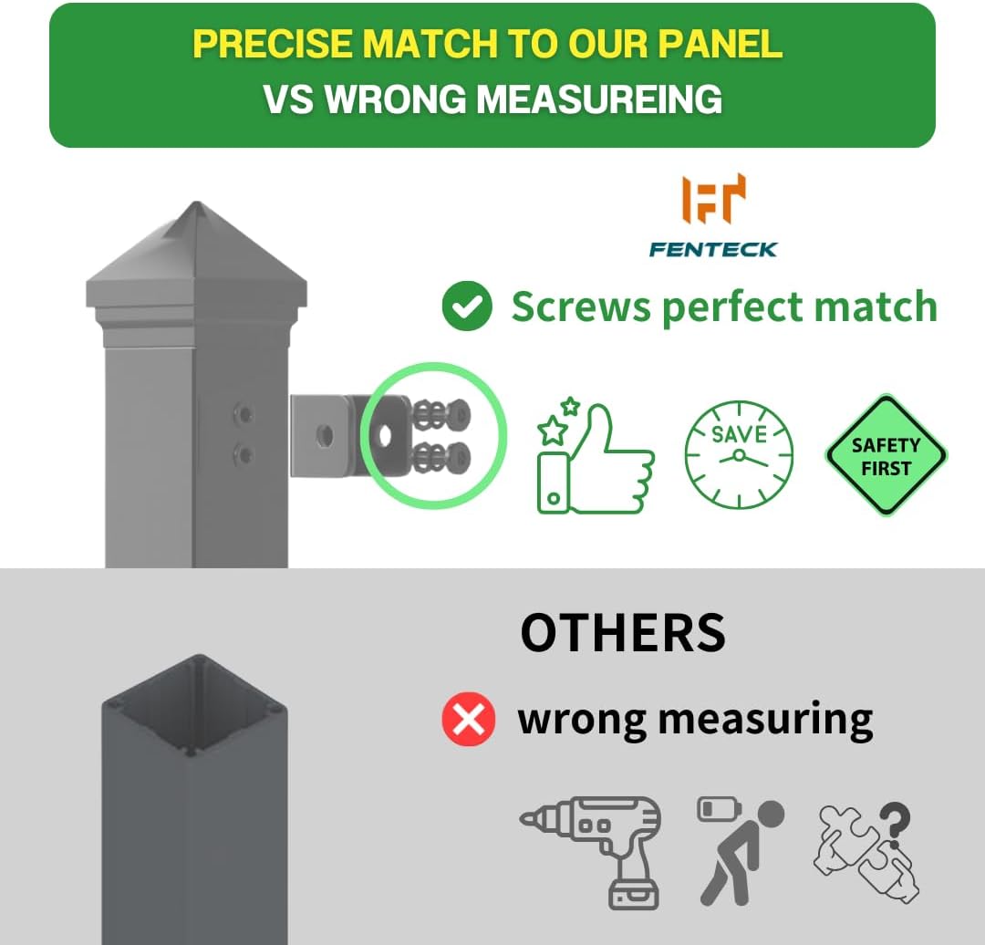 Corner Post for Yard, Garden, Outdoor Fencing – Steel, 2"x2"x78", Black, DIY pre-Drilled 90° Holes, Built-in Rivet Nuts, Soil Installation (1pc)