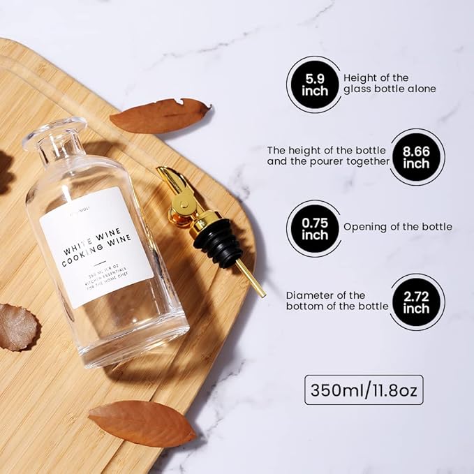 Molimoli Oil and Vinegar Dispenser with Metal Pour Spout, Weighted Pourer, Glass Bottle Dispenser for Kitchen, Olive Oil Cruet, Glass Olive Oil Bottle | 350ml, Set of 2