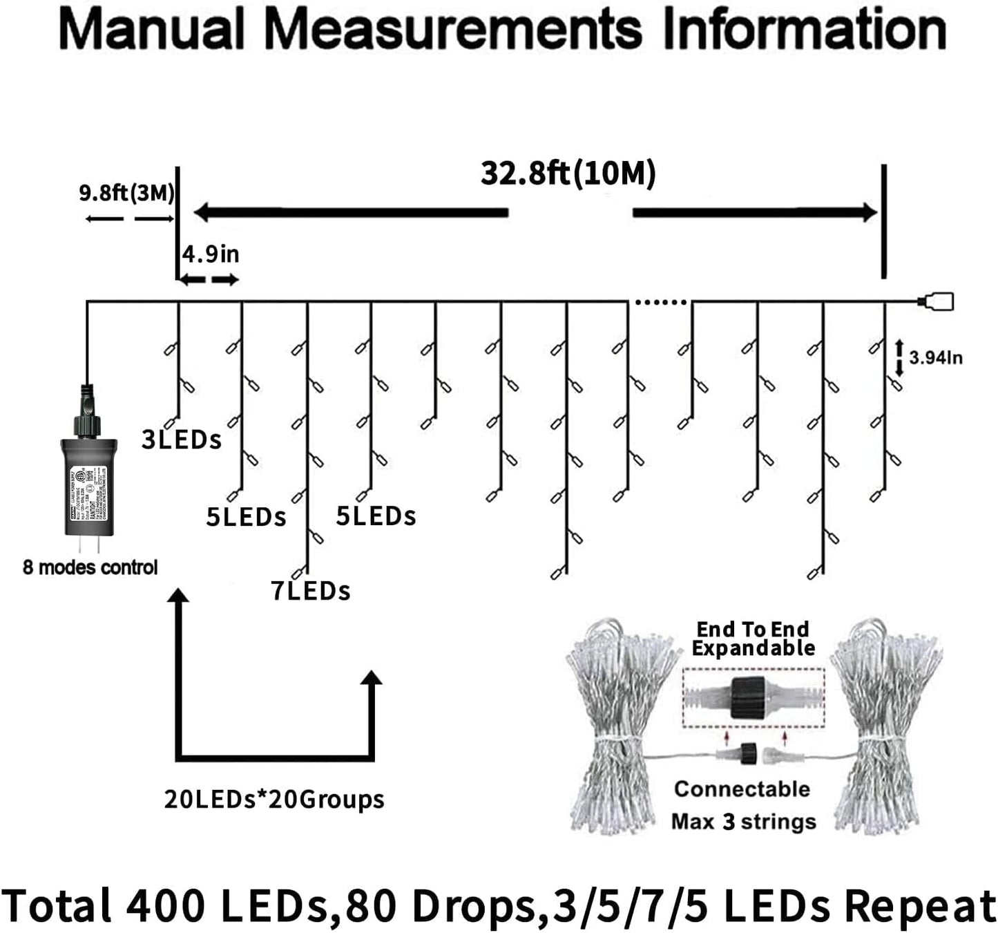 YEGUO 33ft 400 LED Icicle Christmas Lights Outdoor Waterproof, 80 DropsIcicle Light Indoor, 8 Modes Icicle Xmas Lights with Memory Timer(Multicolor)