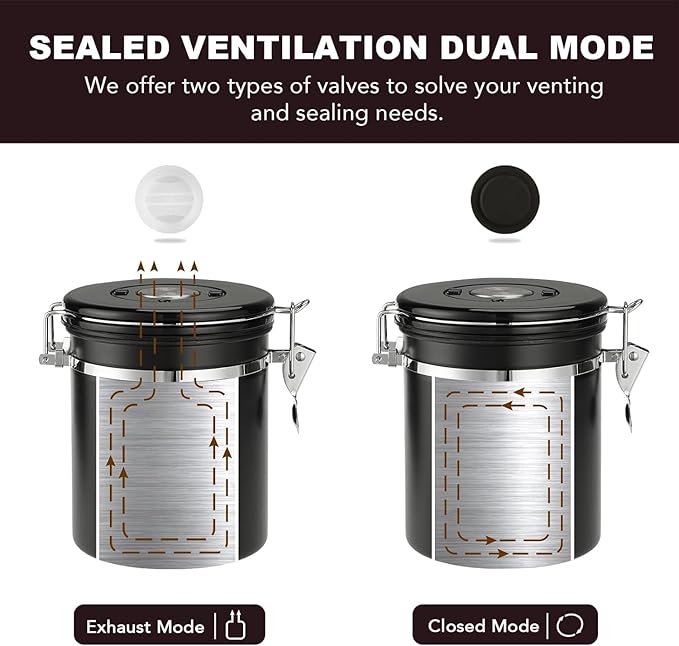 ShanSon Coffee Canister Airtight Coffee Container Stainless Steel Coffee Bean Storage Container with Scoop Coffee Canister for Beans Grounds Sugar Flour Tea Cereal,16OZ, Black