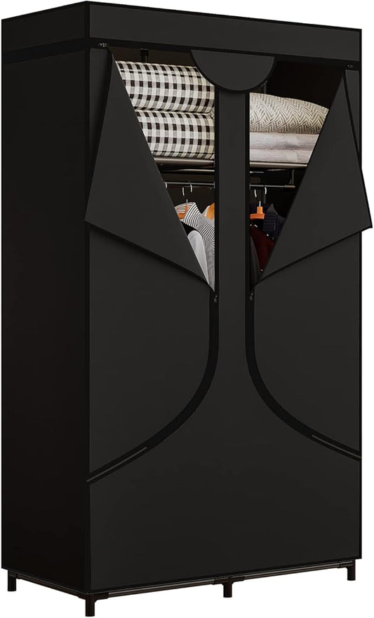 SORCEDAS Portable Wardrobe Closet Storage Organizer Metal Hanging Rack Non-Woven Fabric 34 Inch Black