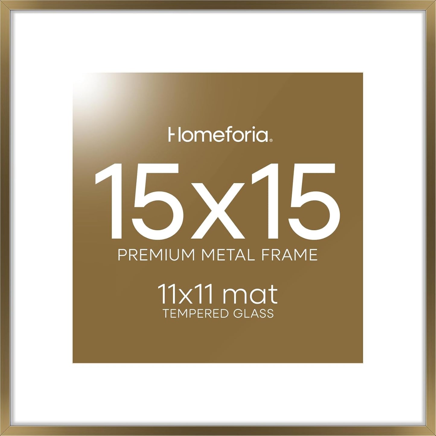 Homeforia 15x15 Picture Bronze Frame, High End Metal 15 x 15 Square Poster Frame with Mat 11 x 11 Photo, 15x15 Brass Frame Matted to 11x11 Print, 15by15 Thin Frames, Tempered Glass, Wall Kit, Set of 1