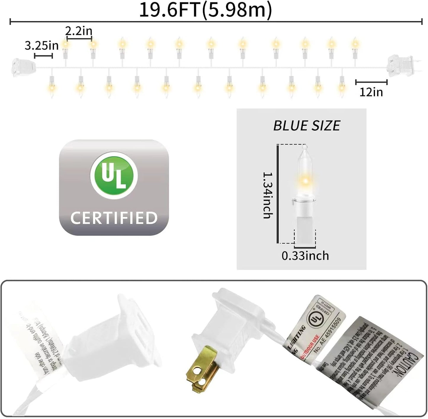 White Wire, Clear Incandescent Bulb 100 Mini String Lights for Indoor Christmas Tree Garland Birthday Wedding Party Festival Decoration