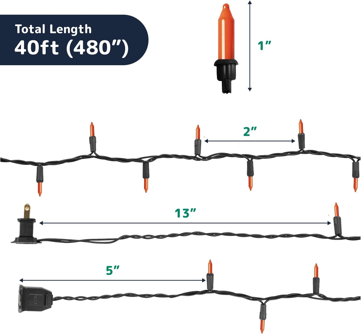 PREXTEX Incandescent Orange Christmas Lights with Black Wire - 200 Count Light Bulbs, 40ft Twinkle Lights - Connects Up to 4 Strings - Indoor/Outdoor Colored Lighting for Halloween or Any Occasion