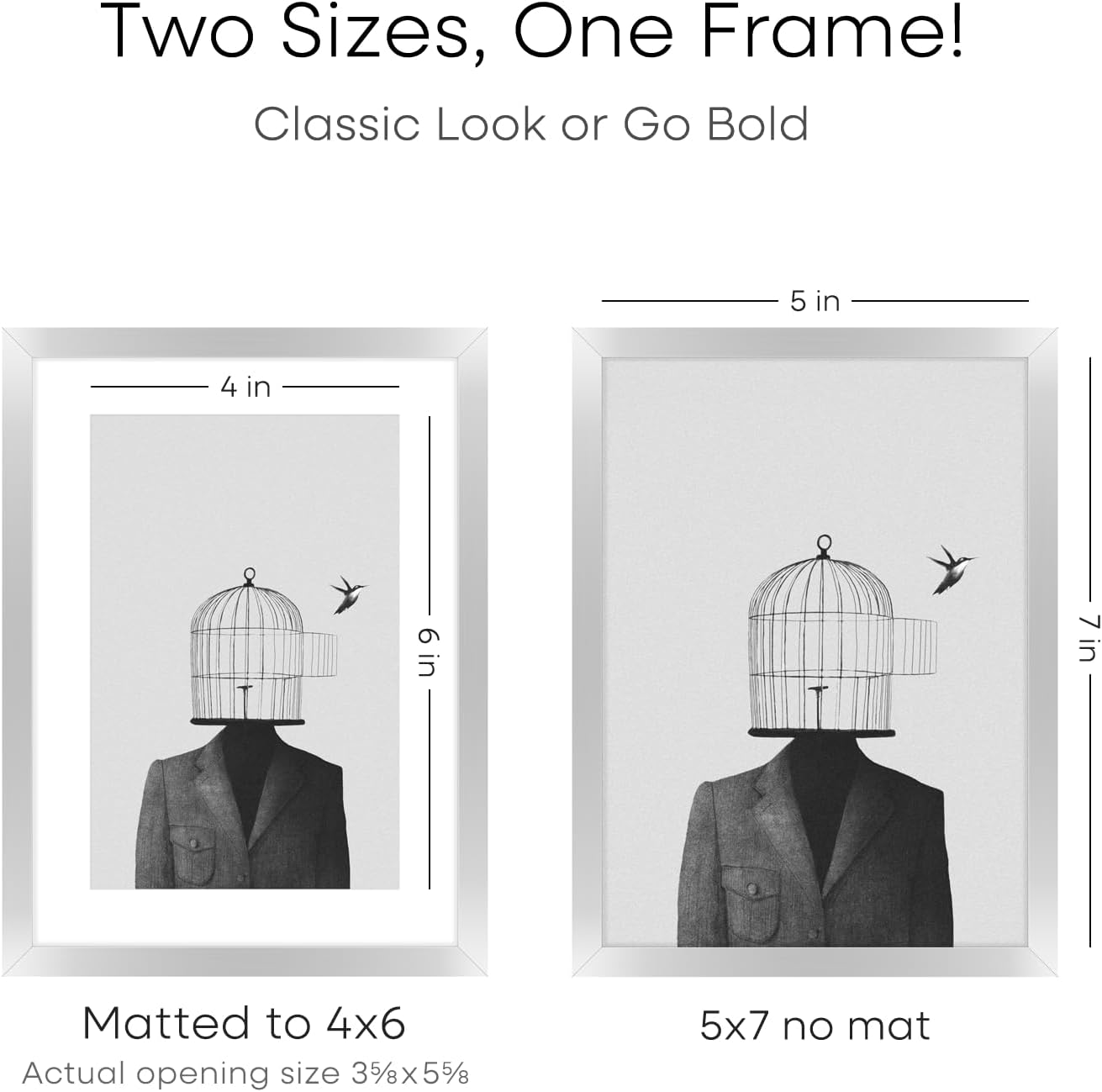 Homeforia 5x7 Picture Frame Silver, High End Metal 5 x 7 Silver Frames with Mat 4 x 6 Print, 5by7 Desk Frame Matted to 4x6 inch Photo, 5 by 7 Wall or Tabletop Frame, Tempered Glass, Wall Kit, Set of 1