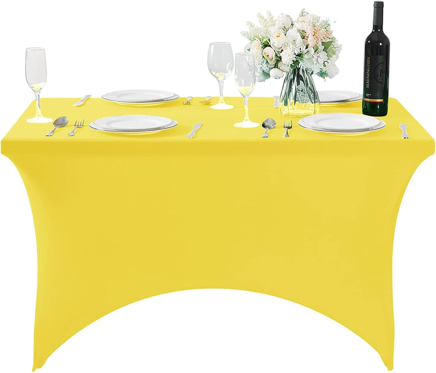 SuperO 2Pack Waterproof Spandex Table Cover for 4FT Table Universal Fitted Stretch Tablecloth for Party, Banquet, Wedding and Events-Yellow