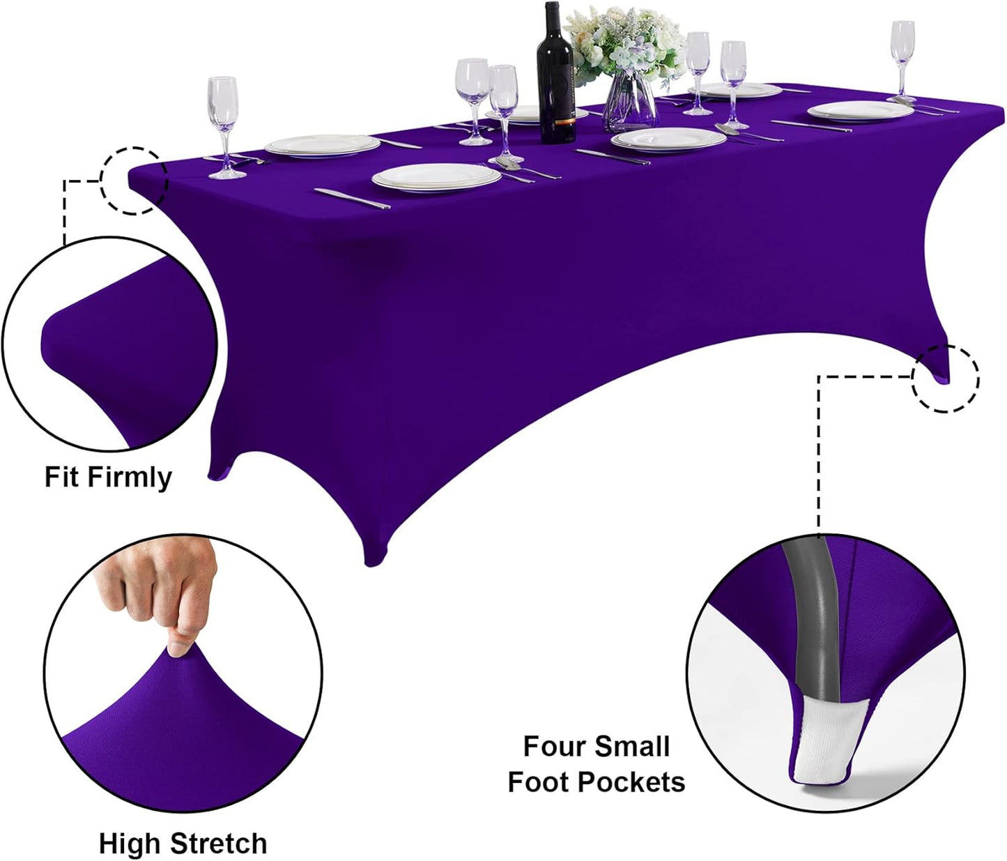 SuperO Waterproof Spandex Table Cover for 8FT Table Universal Fitted Stretch Tablecloth for Party, Banquet, Wedding and Events-Purple