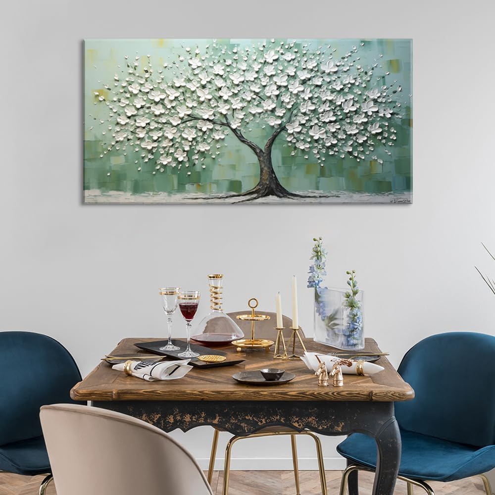 LASMOND Turquoise Tree of Life Wall Art for Living Room Canvas Prints Artwork Modern Abstract Bedroom Office Painting Decor (40x20 Inches)