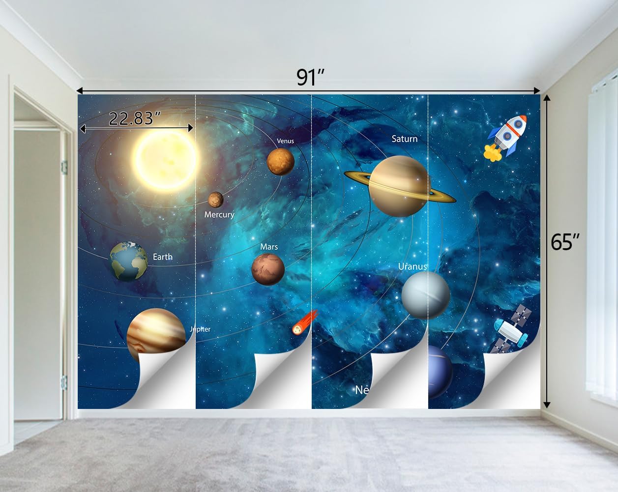 Kids Universe Planet Galaxy Wallpaper Solar System Starry bight Sky Ceiling Nursery Wall Mural - 91"x65"（Not Peel and Stick）