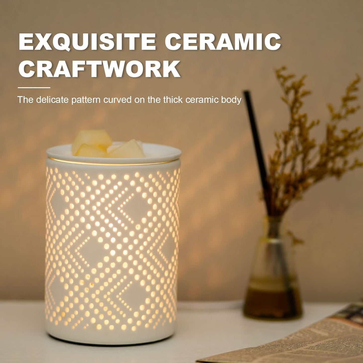 PALANCHY Wax Melt Warmer Ceramic Oil Burner Electric Candle Wax Warmer Burner Melter Fragrance Warmer for Home Office 2 Bulbs Included Gift Box Packaged (Ceramic Diamond)