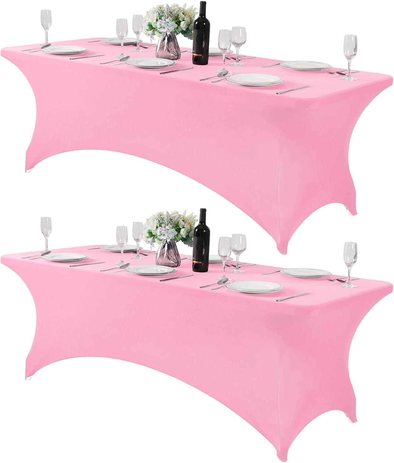2Pack Spandex Table Cover for 8FT or 4ft or 6ft Table Universal Fitted Stretch Tablecloth for Party, Banquet, Wedding and Events-Pink