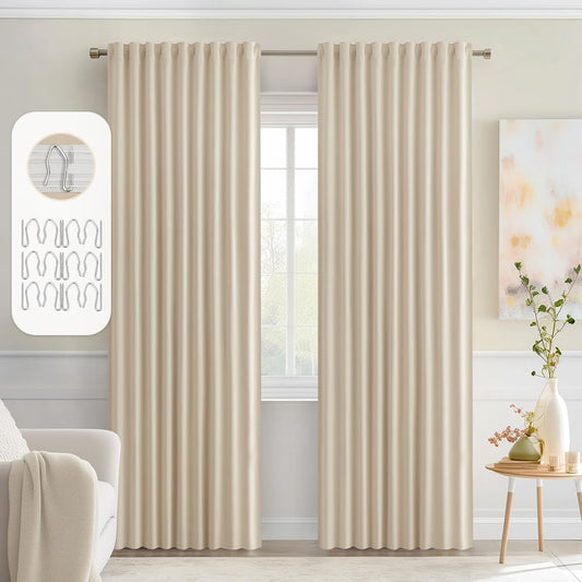 MIULEE Cream Beige Back Tab Light Blocking Curtains 72 Inch Length 2 Panels Set for Living Room Bedroom Privacy, Rod Pocket/Pinch Pleat Thermal Insulated Room Darkening Pleated Blackout Drapes