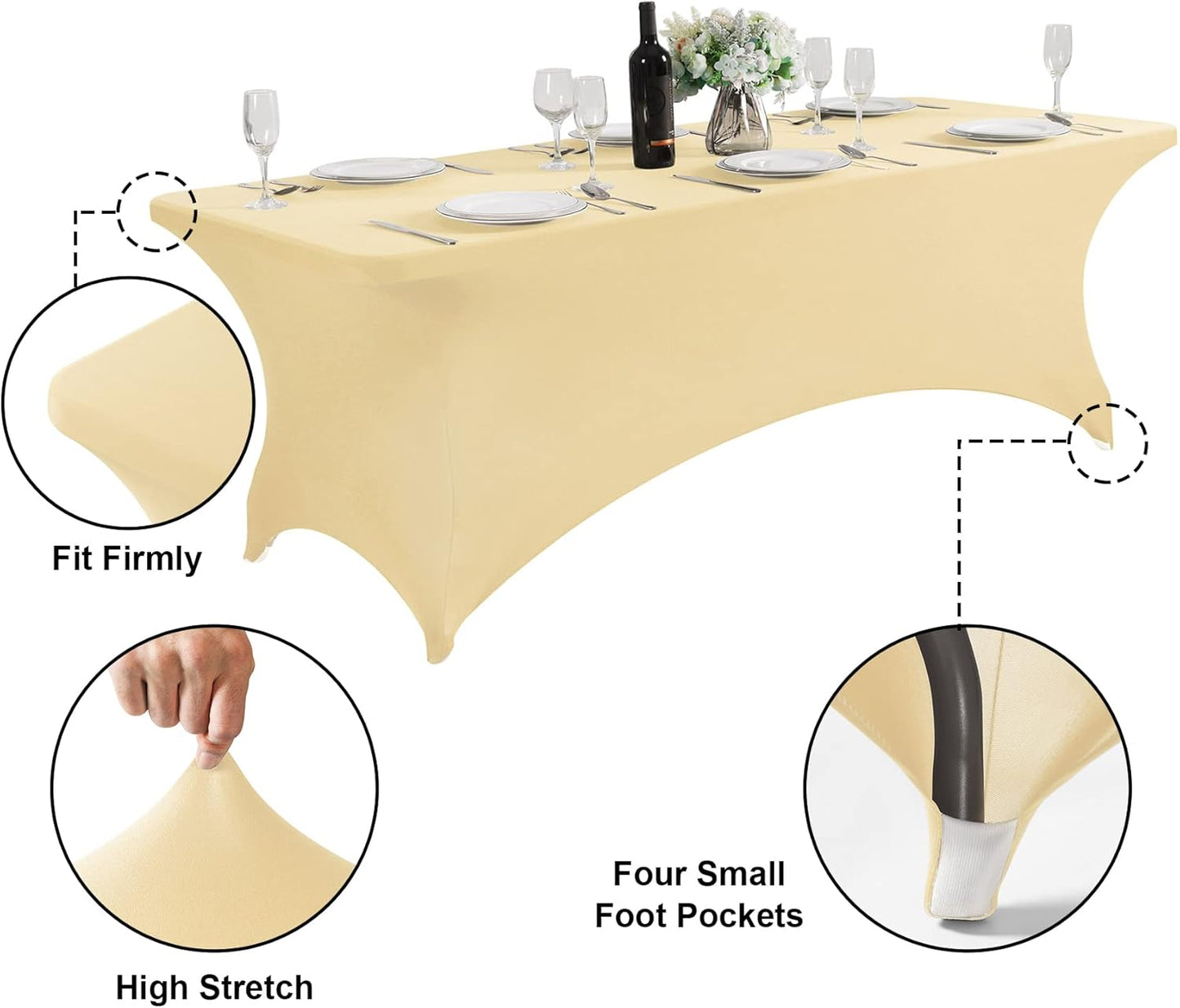 SuperO 2Pack Waterproof Spandex Table Cover for 8FT Table Universal Fitted Stretch Tablecloth for Party, Banquet, Wedding and Events-Champagne