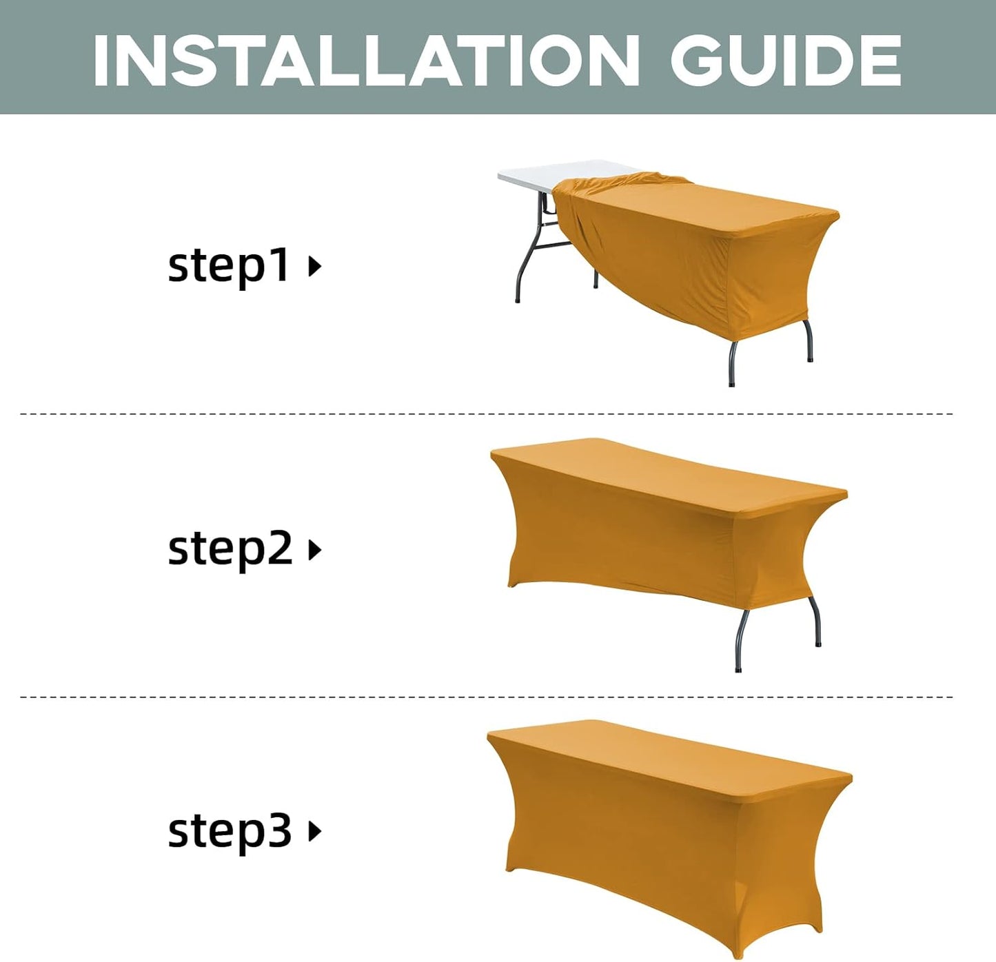 CWK 6FT Waterproof Stretch Spandex Table Cover for Rectangular Tables - Elastic Fitted Tablecloth for Folding Tables,Wrinkle Resistant Table Cloth for Parties, Weddings, Banquets & Events (Gold)