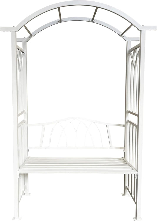 White Aluminum Garden Arbor Arch with 2-Seater Bench