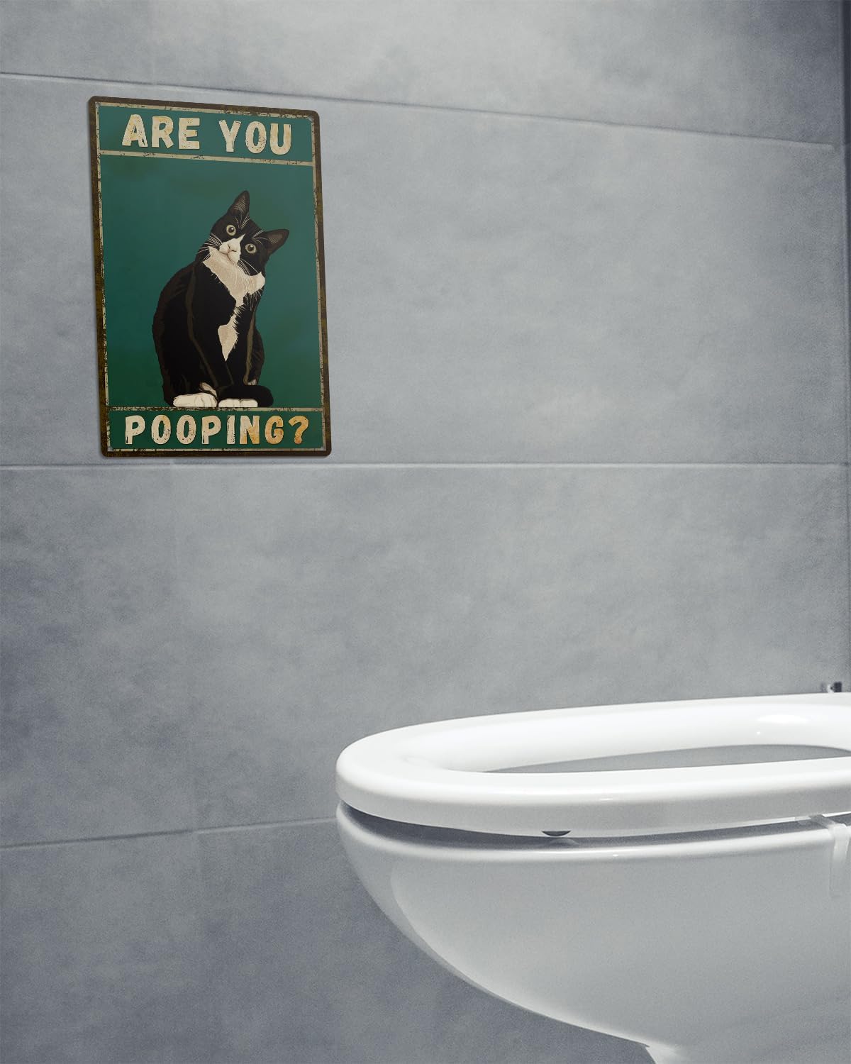 ALKB Bathroom Sign Tuxedo Cat Wall Decor Funny Metal Sign 8x12 Inch - Are You Pooping - Wall of Glory Decor Black Cat Sign