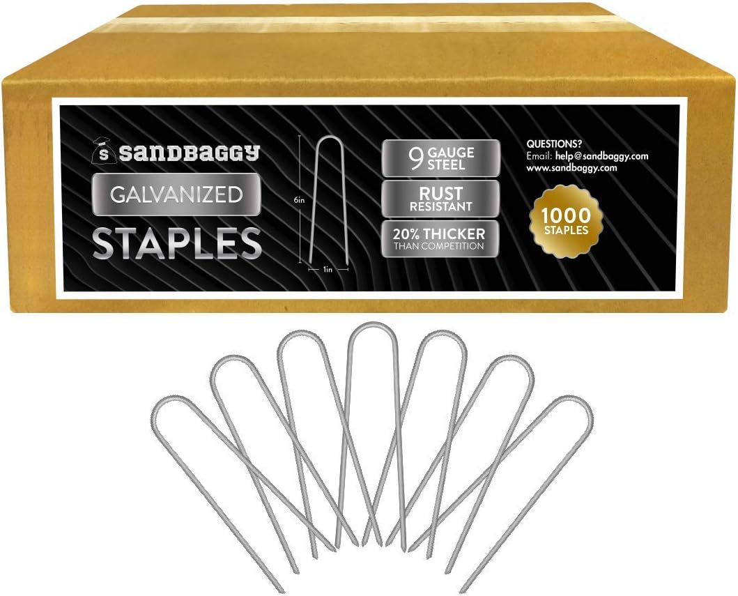 Sandbaggy Galvanized 6-Inch Landscape Staples ~ 9 Gauge Steel - Fabric Pins, Garden Earth Stakes, Ground Cover, Fence Anchors, Lawn Nails ~ Trusted by Organic Farmers Across The USA (1,000 Staples)