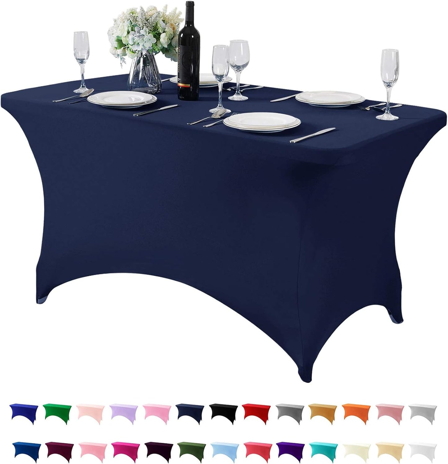 Spandex Table Cover for 4FT Table Universal Fitted Stretch Tablecloth for Party, Banquet, Wedding and Events-Navy