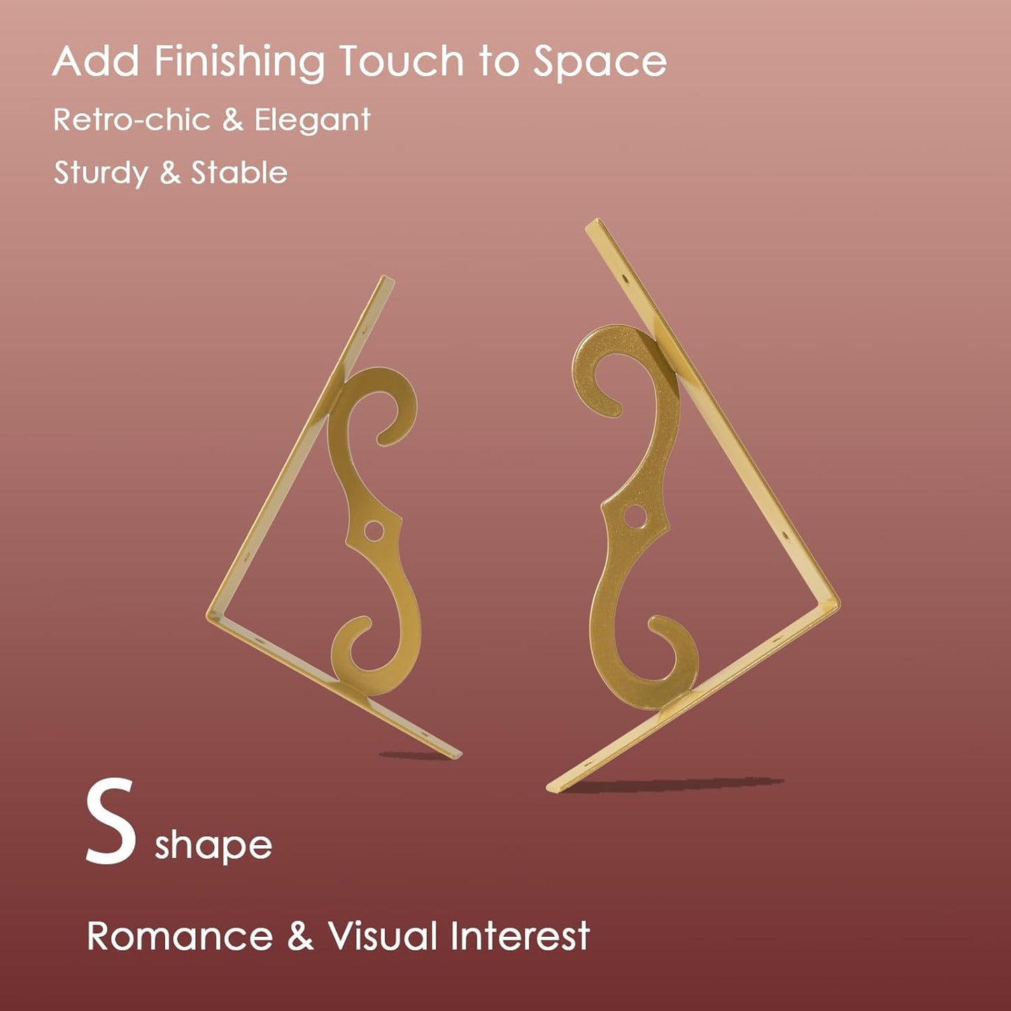 DINZI LVJ Long Wall Shelves, 47.3" Wall Mounted Shelves Set of 4, Wide Floating Shelf with Metal Brackets, for Living Room, Bathroom, Bedroom, Kitchen, Office, White and Gold