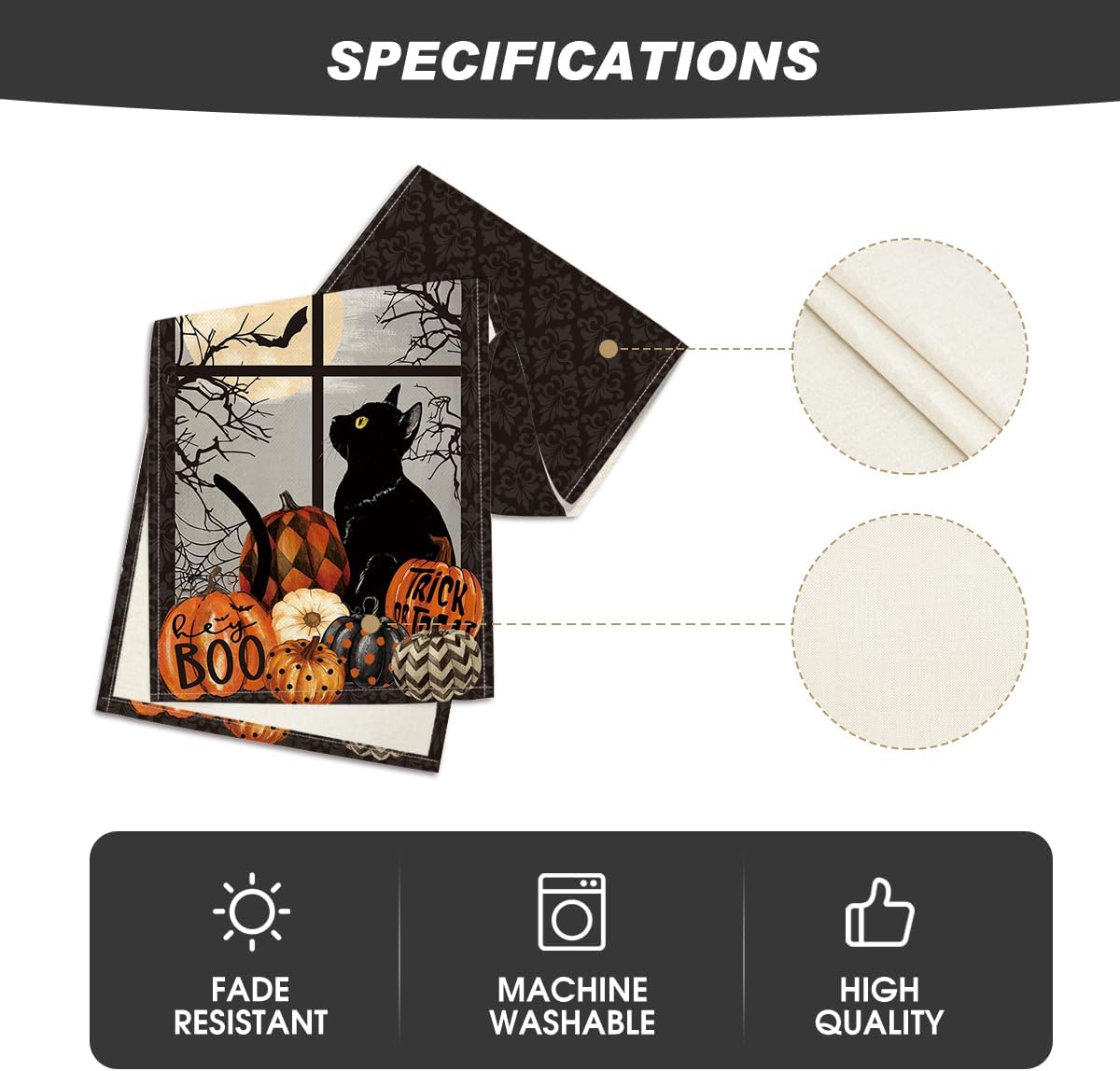 Artoid Mode Black Cat Pumpkins Boo Halloween Table Runner, Trick Or Treat Seasonal Kitchen Dining Table Decoration for Home Party Decor 13x60 Inch