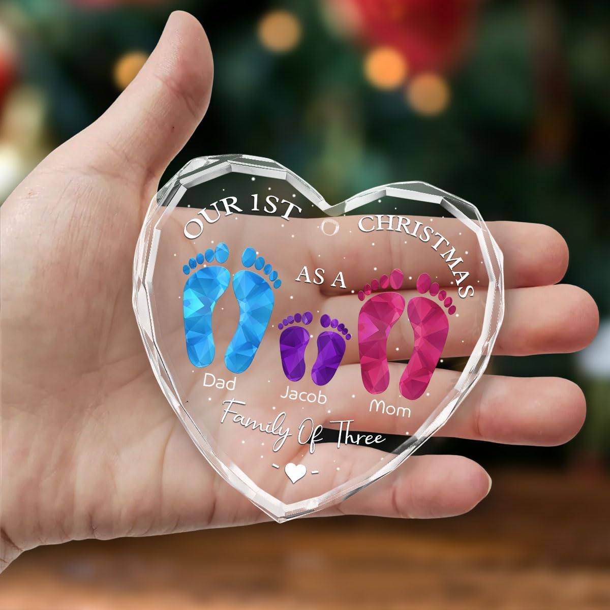First Christmas As A Family - Personalized Custom Glass Ornament for Family of 4 People and Pets, 1st Xmas Family Ornament 2025 Baby's First Christmas