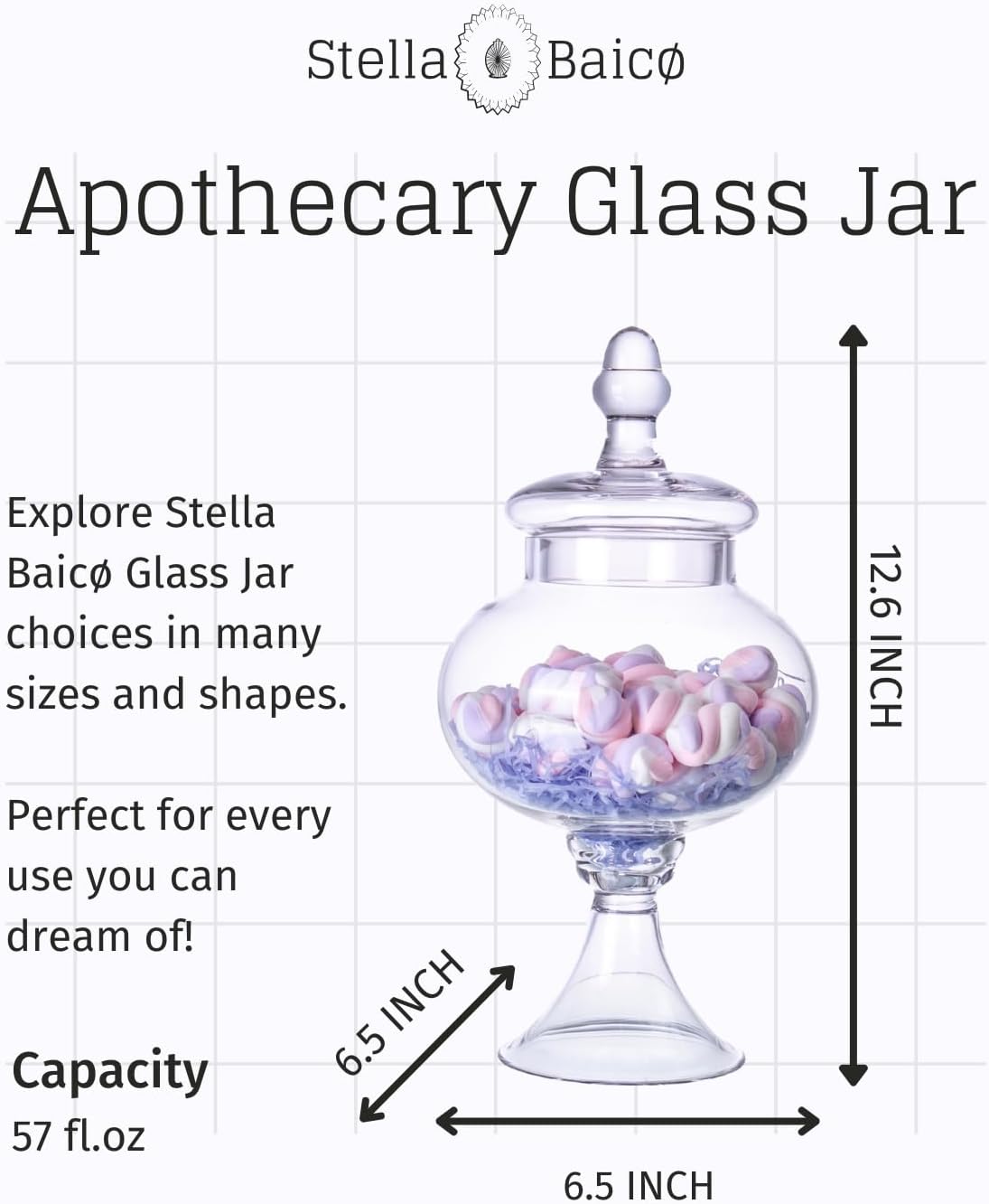 Stella Baic Hand-Blown Glass Apothecary Jar with Lid, Minimalist Style, Decorative Jar, Clear Glass Candy Jar, Height: 12.6", Diameter: 6.5
