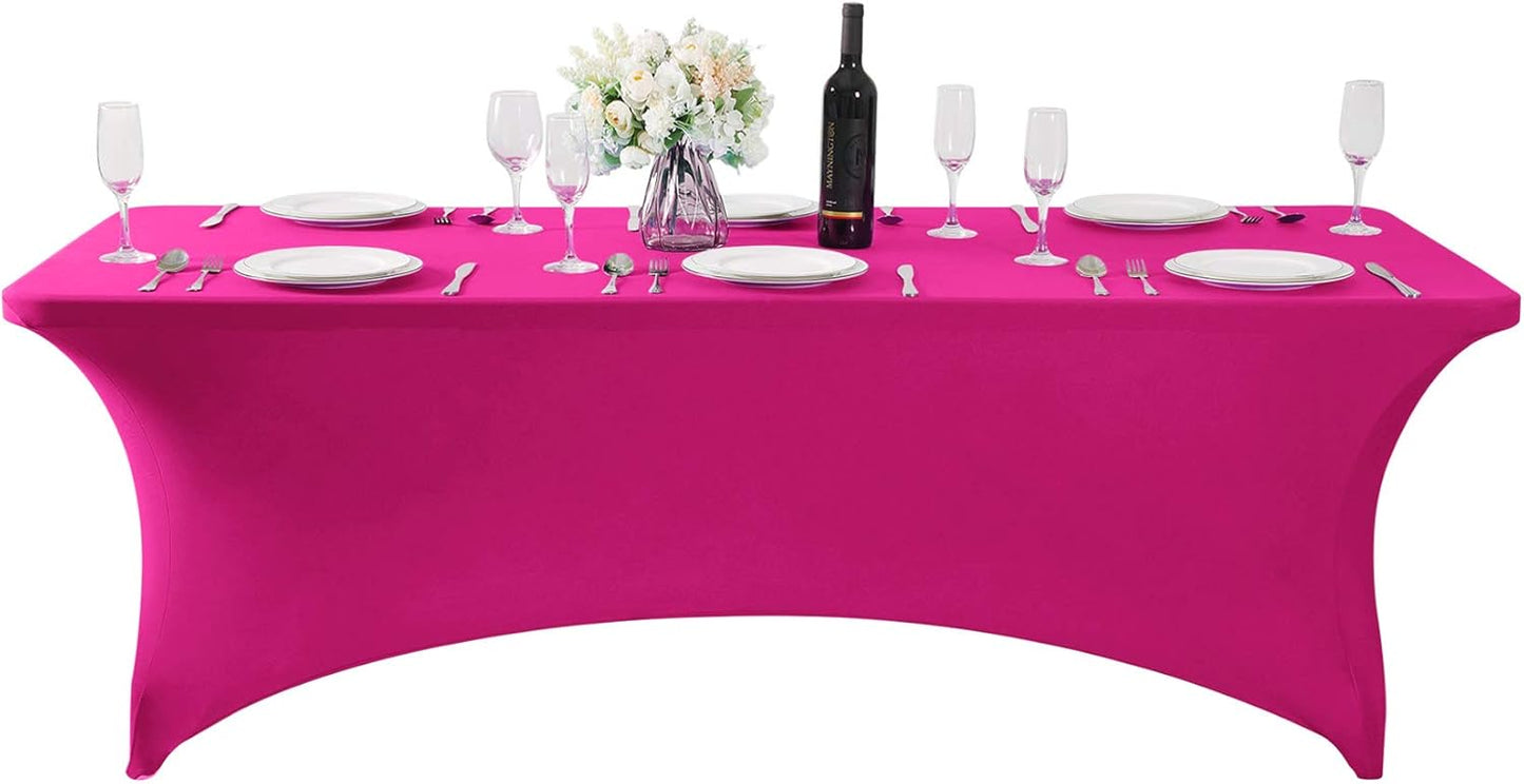 Spandex Table Cover for 8FT or 4ft or 6ft Table Universal Fitted Stretch Tablecloth for Party, Banquet, Wedding and Events-Fuchsia