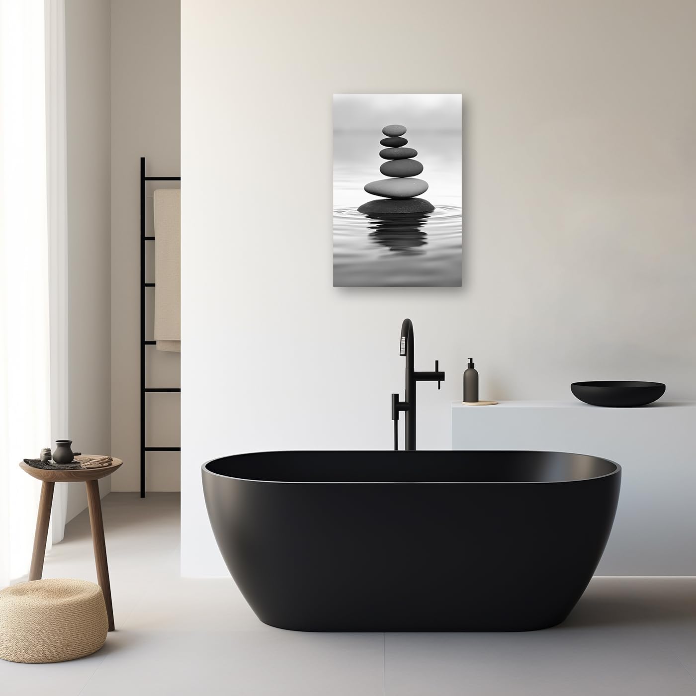 DOARTDO Zen Picture Wall Decor Black and White Zen Stone Canvas Wall Art Spa Stone Picture Print Bathroom Yoga Room Decor Frame (12.00" x 18.00", Zen Stone - 2)