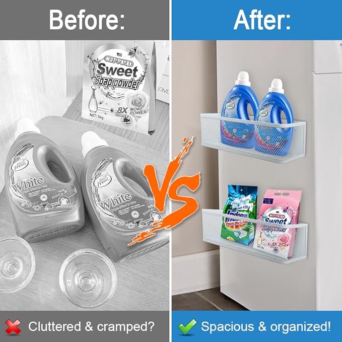 Picowe Magnetic Laundry Organizer, Extra Large Magnet Basket for Laundry Room,16.5lb Capacity Magnetic Shelf for Washer /Dryer, Fridge & Small Spaces (XL, White)