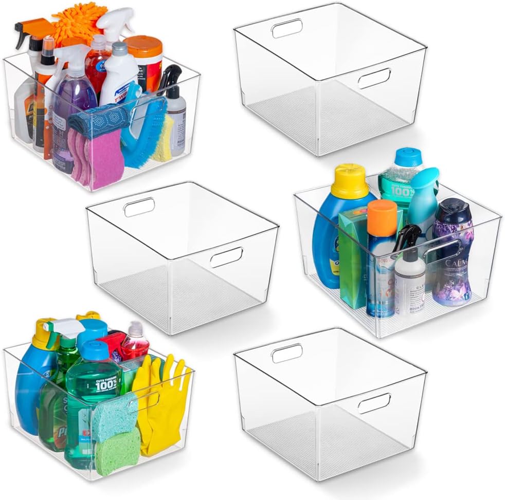 ClearSpace Clear Plastic Storage Bins – XL 6 Pack Perfect Kitchen or Pantry Organization Fridge Organizer and Storage Bins, Cabinet Organizers