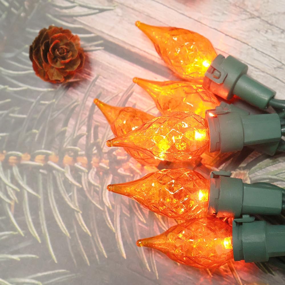 Orange Halloween Lights 70 LED C5 Christmas Lights for Indoor and Outdoor use, Plug -in String Lights for Thanksgiving Yard Xmas Tree Carnival Halloween Decor