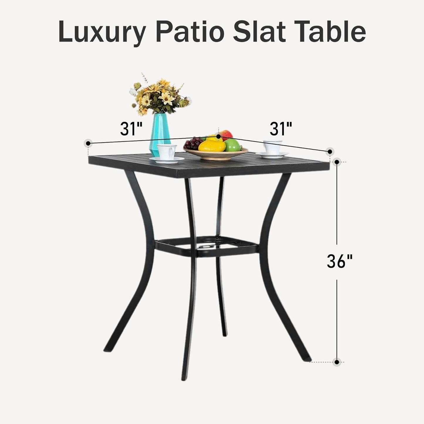 PHI VILLA Outdoor Patio 31" Square Height Bar Table with Umbrella Hole, 36" Height Coating Old Craft for Garden