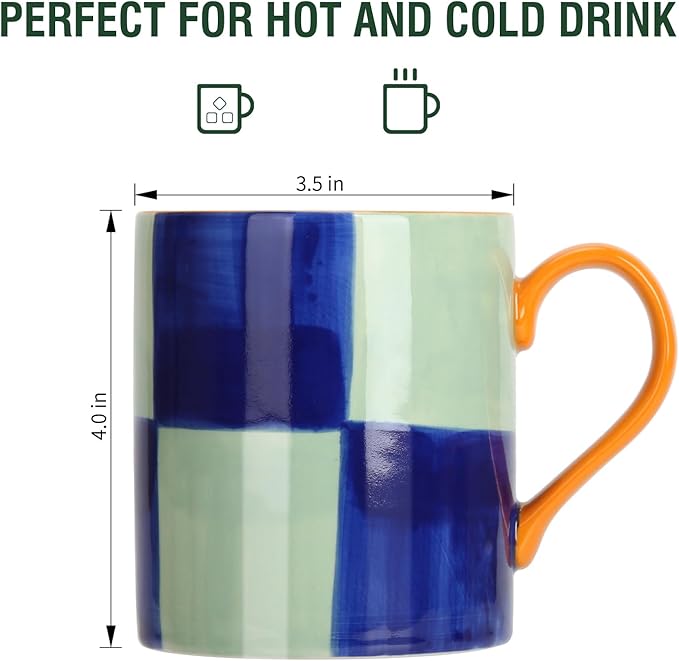 Koja Colorful Hand Painted 16 oz. Porcelain Ceramic Mugs Set. Service for 4.