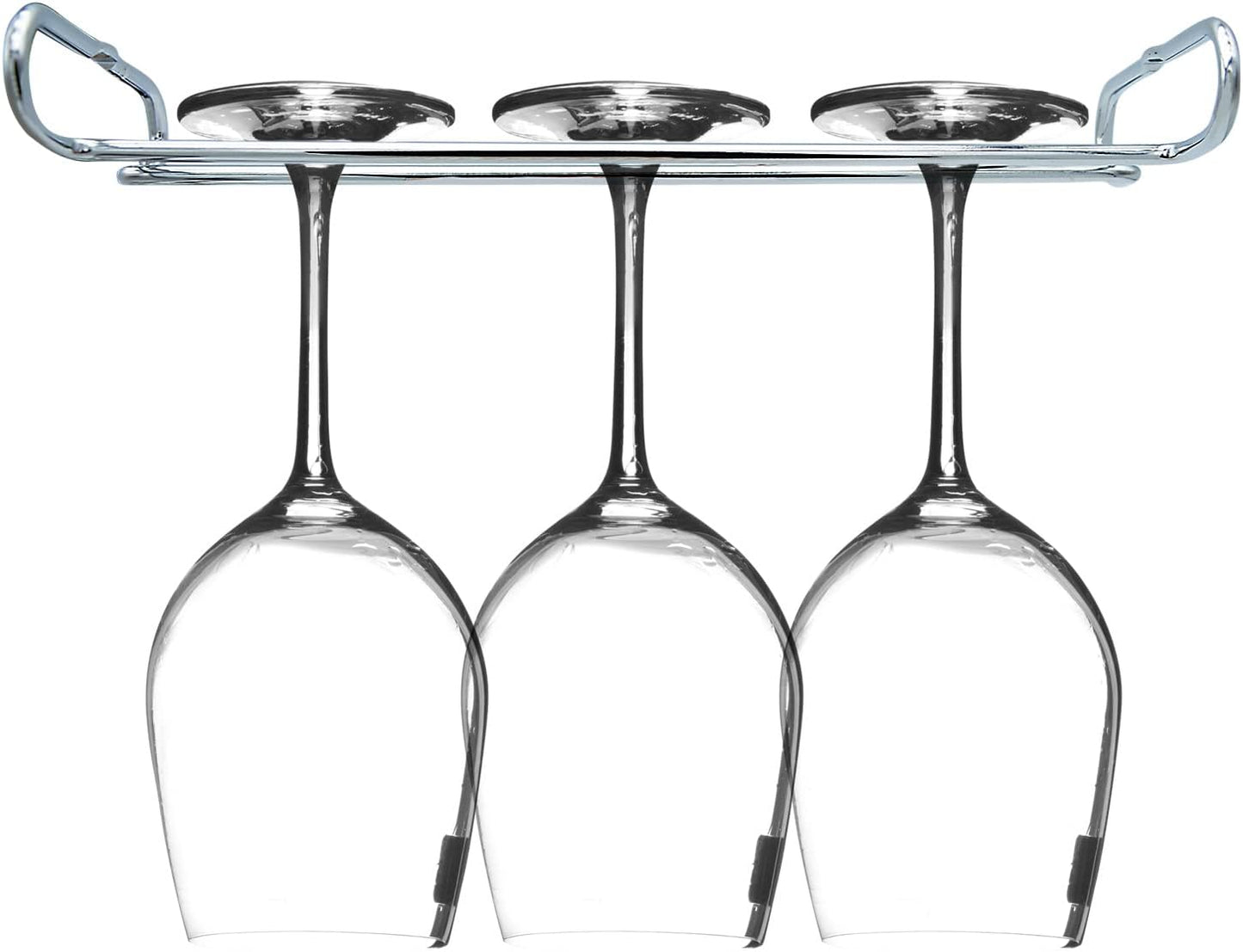 10 Inch Wine Glass Rack Under Cabinet Shelf Stemware Storage Hanging Hanger Organizer Glasses Holder with Drying Under Counter Metal for Kitchen and Bar Set of 2 Silver