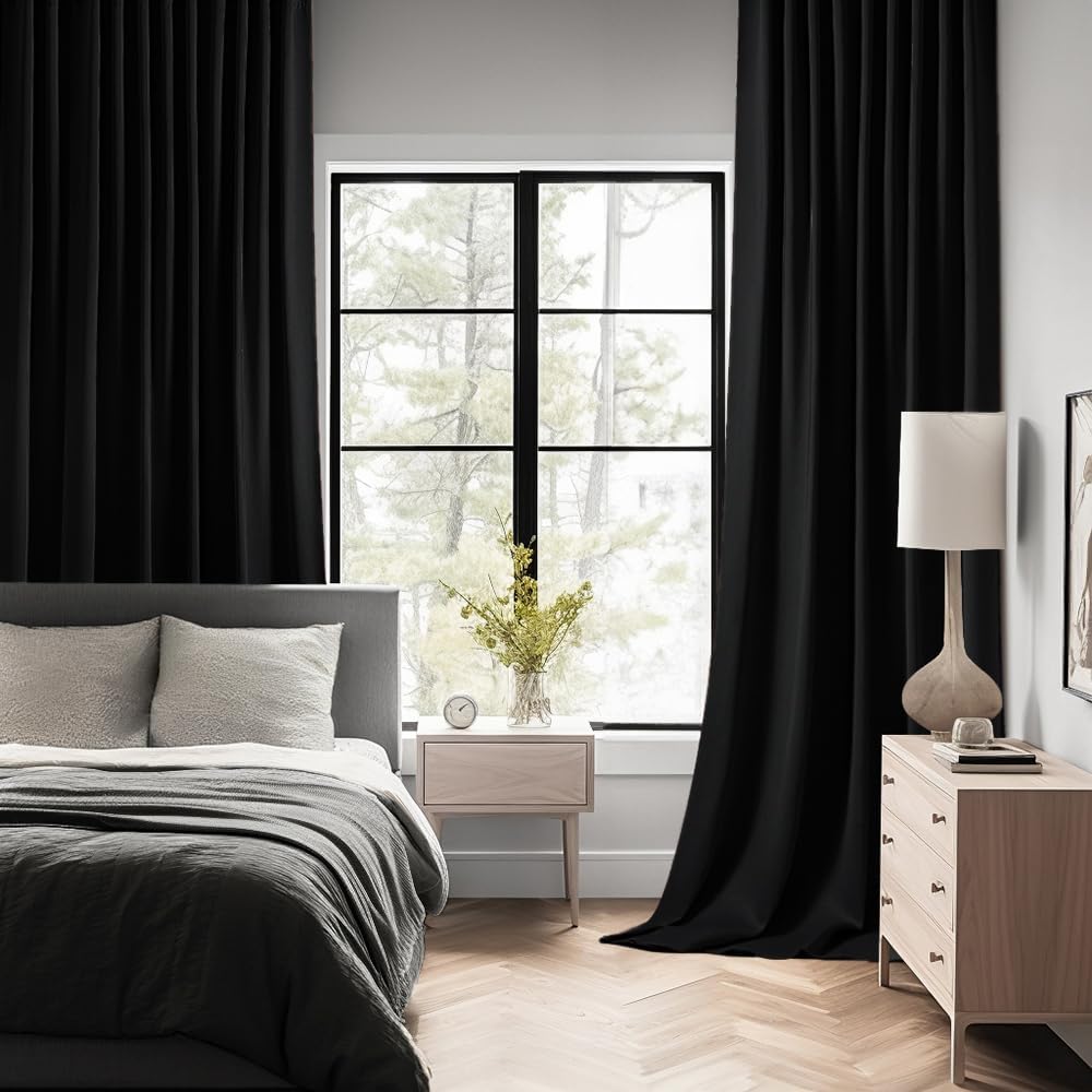 MIULEE Back Tab Blackout Curtains 120 Inch Long 2 Panels Set for Living Room Bedroom Privacy, Halloween Black Rod Pocket/Pinch Pleated Extra Long Thermal Insulated Room Darkening Light Blocking Drapes