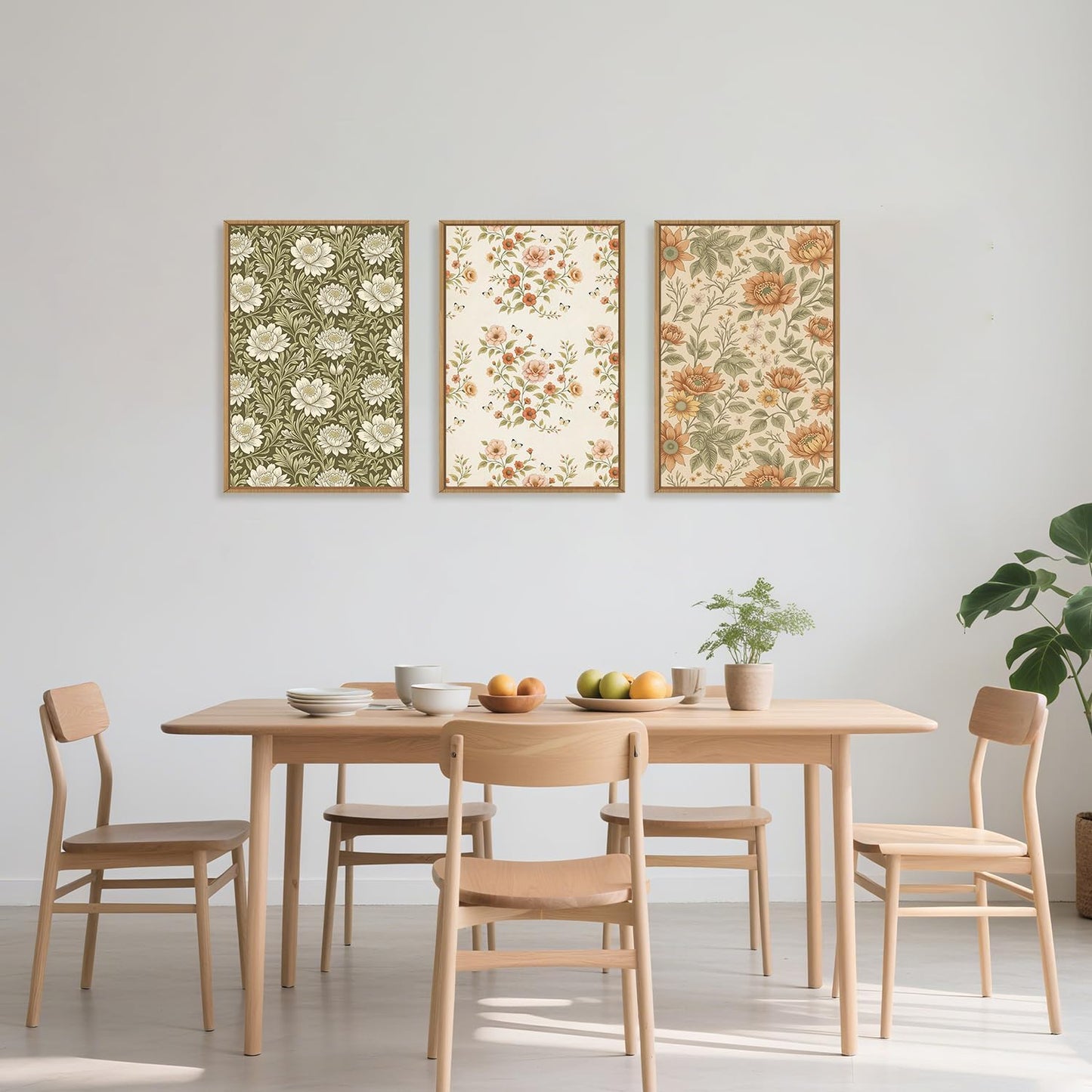 Celestdeco Vintage Pastoral Floral Framed Canvas Wall Art Set, Boho Colorful Flower Wall Decor, Peony Wildflower Wall Painting, Retro Botanical Art Prints for Living Room, Bedroom, Office - 24"X36"X3